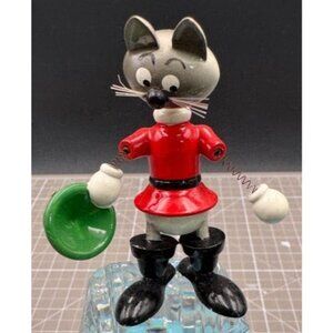 Vintage Goula Wood Cat Figure Great Condition Holding Green Hat